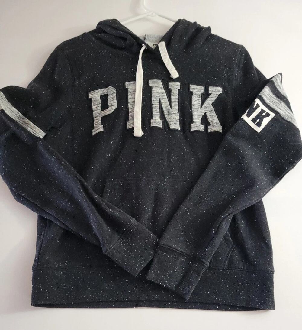 Victorias Secret Pink Womens Hoodie Medium Black White Gray Speckled